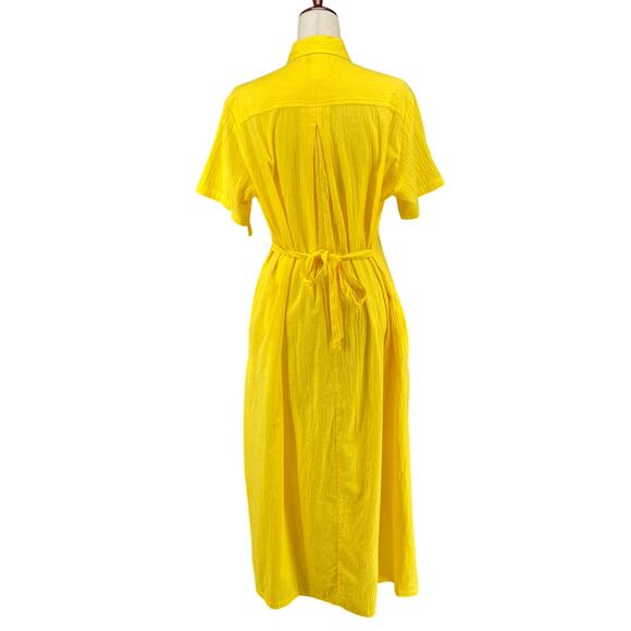 Vtg 80s 90s Two Potato Button Down Tie Back Short Sleeve Maxi Dress S Yellow NOS - Picture 3 of 16